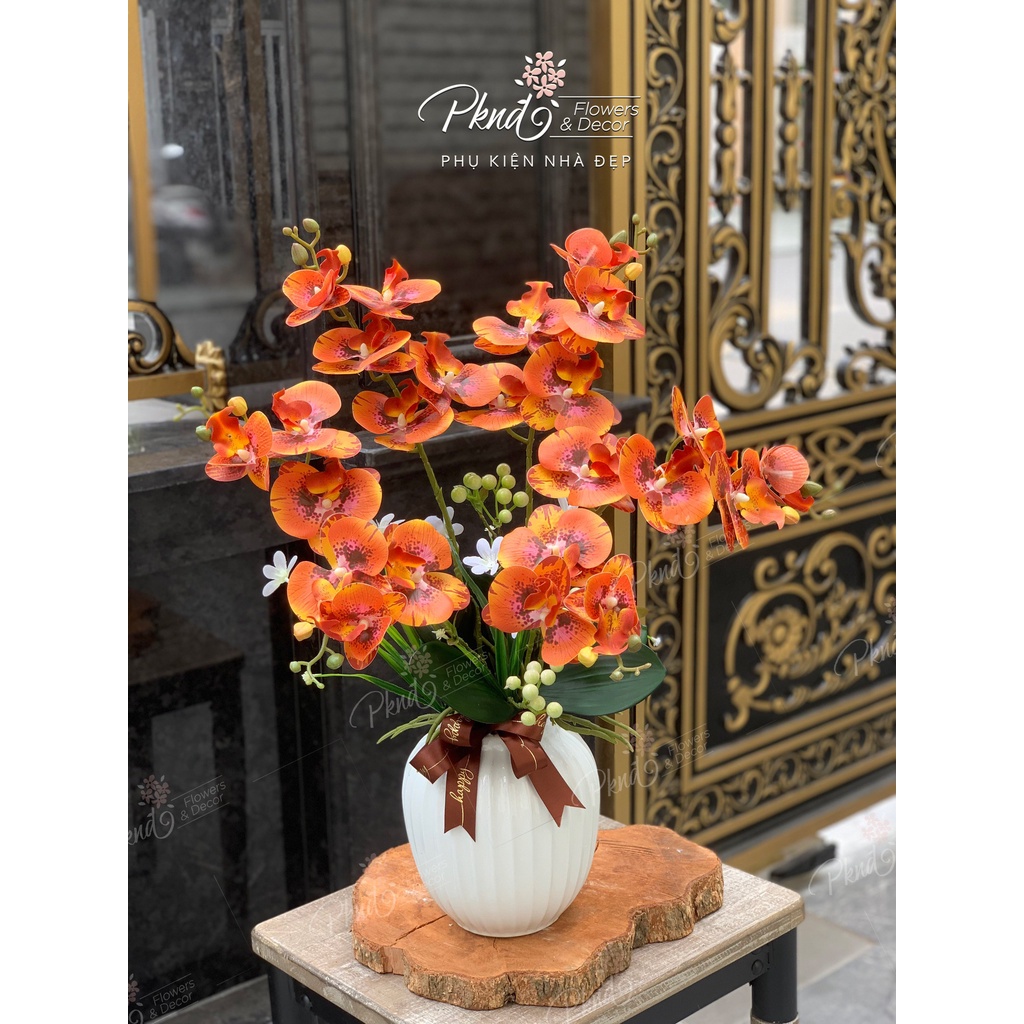 Bình hoa giả lan hồ điệp cao su trang trí phòng khách đẹp PKND FLOWERS &amp; DECOR