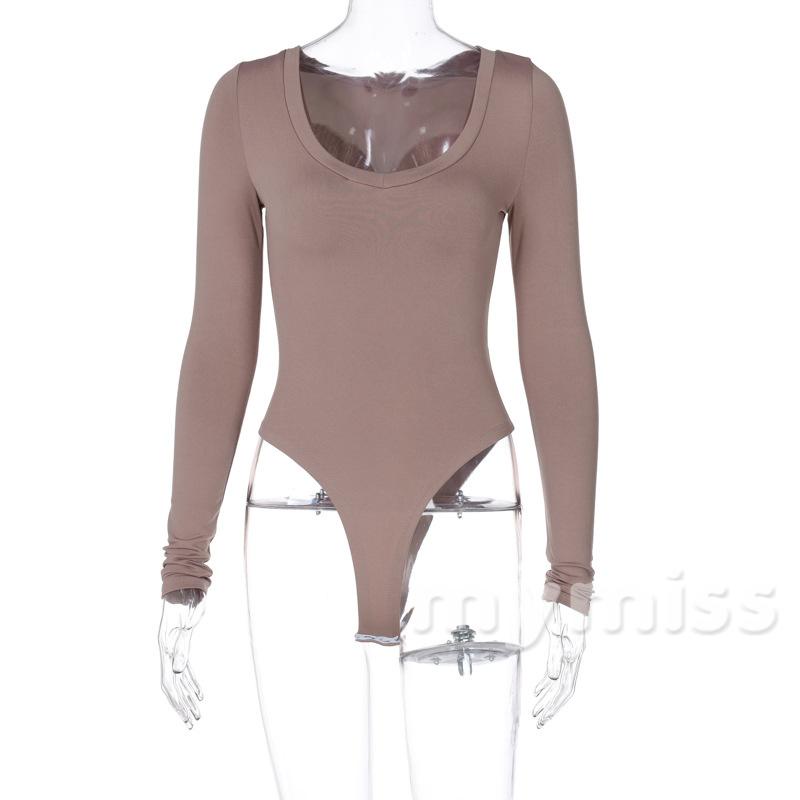 Ctcc- Bộ Đồ Liền Thân Tay Dài Cổ Chữ U Màu Trơn Màu Trơn Dành Cho Nữ Màu Đen/ Kaki/ Xám/ Tan | BigBuy360 - bigbuy360.vn