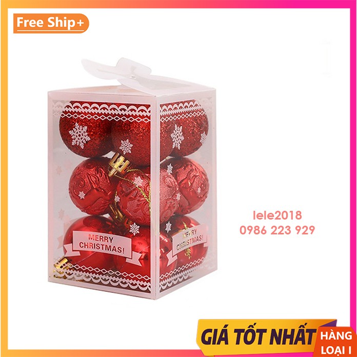 Hộp 12 quả châu 6cm có hoa văn trang trí Noel giáng sinh loại đẹp