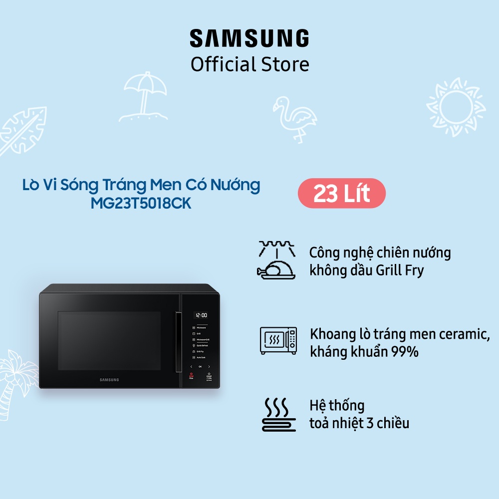 [Mã ELSAM5 giảm 10% đơn 500K] Lò Vi Sóng Samsung Tráng Men Dòng Nướng 23L - Đen (MG23T5018CK)