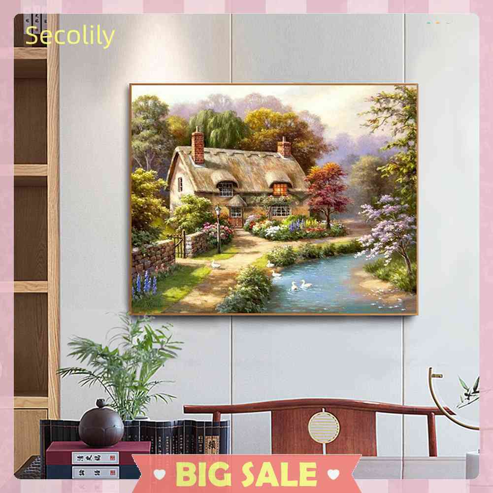 Tranh Thêu Chữ Thập Bằng Vải Canvas 11CT DIY Hình Ngôi Nhà