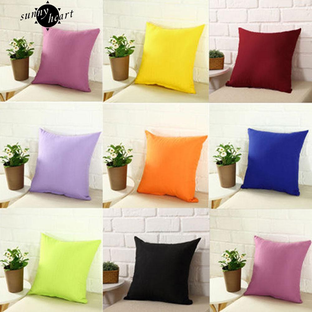 Vỏ gối vuông vải lanh màu trơn dễ thương cho trang trí sofa