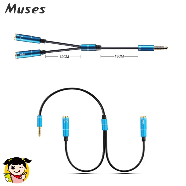 Muse07 Dây cáp chia âm thanh hình chữ Y 2 trong 1 3.5 mm nối tai nghe và micro tiện lợi