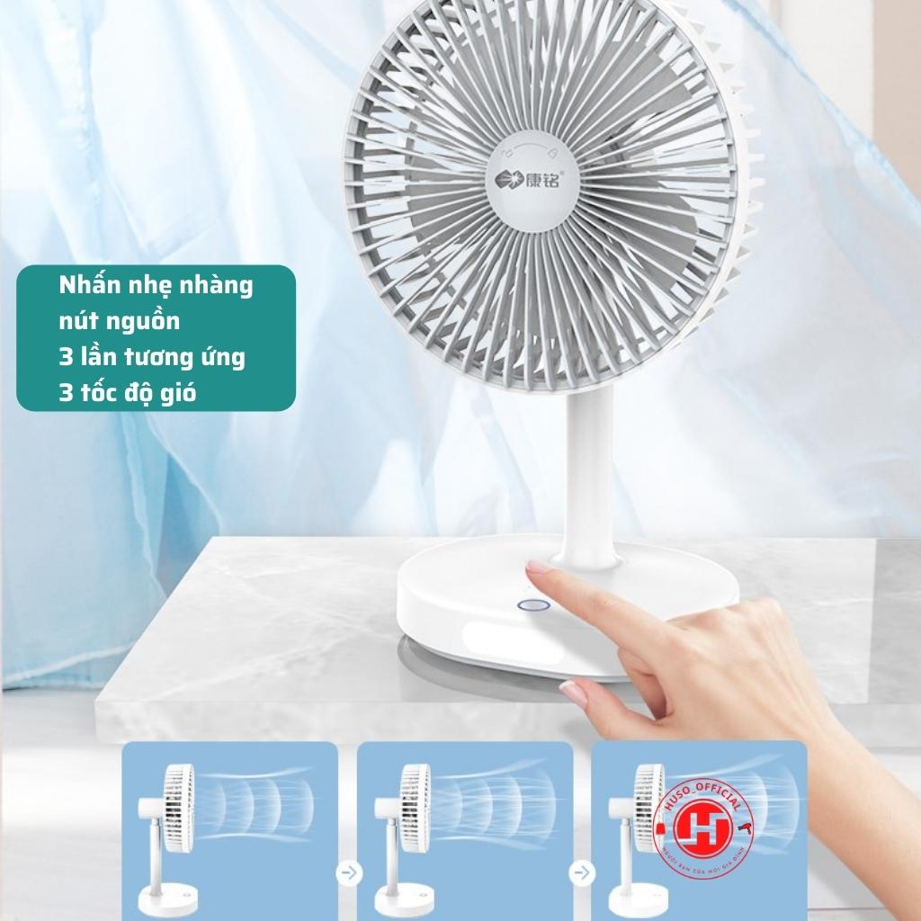 Quạt tích điện mini KM  quạt sạc tích điện tích hợp đèn ngủ thời gian sử dụng từ 4-10h pin 4500mAh - HUSO