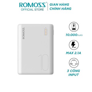 [SALE 10%] Pin sạc dự phòng 10000mAh Romoss Simple 10 3 cổng input Micro, Lightning, TypeC