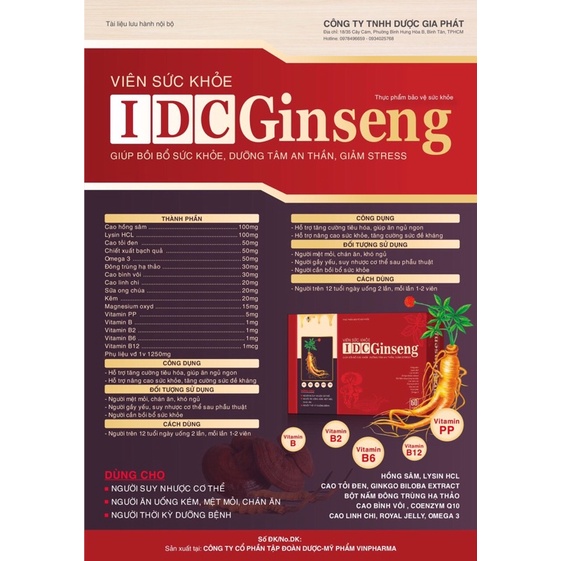 Tăng đề kháng, đông trùng hạ thảo IDC Ginseng, bổ sung vitamin, tăng cường hệ miễn dịch ngủ ngon, hộp 60 viên