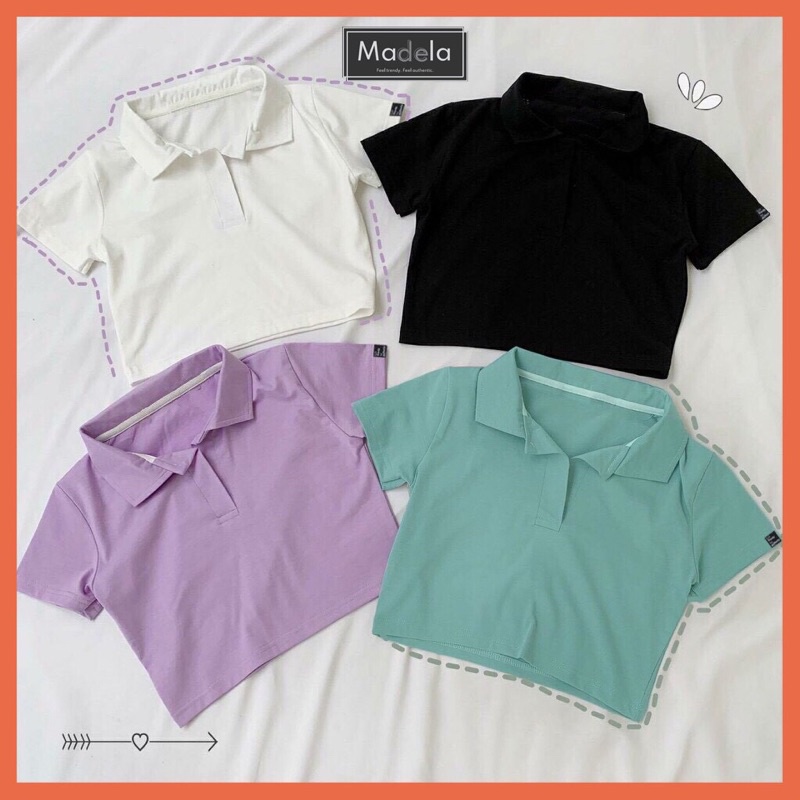 Áo croptop nữ có cổ tay ngắn ôm body đẹp, Áo polo nữ croptop cổ bẻ nhiều màu