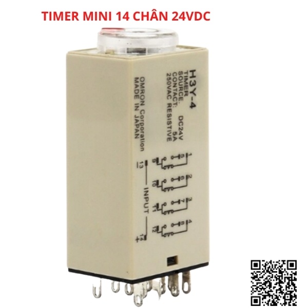 Timer mini hẹn giờ H3Y-4 relay thời gian, công tắc tự động 14 chân điện áp 24VDC tặng kèm chân đế PYF14A