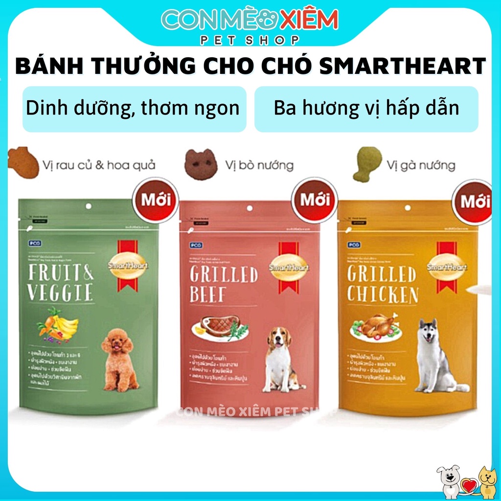 Bánh thưởng cho chó Smartheart dog treats snack 100g, thức ăn snack vặt huấn luyện cún Con Mèo Xiêm