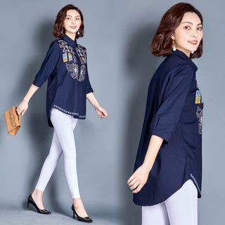 Áo sơ mi nữ cao cấp dành cho người béo , chất thô lụa mặc mát NP200