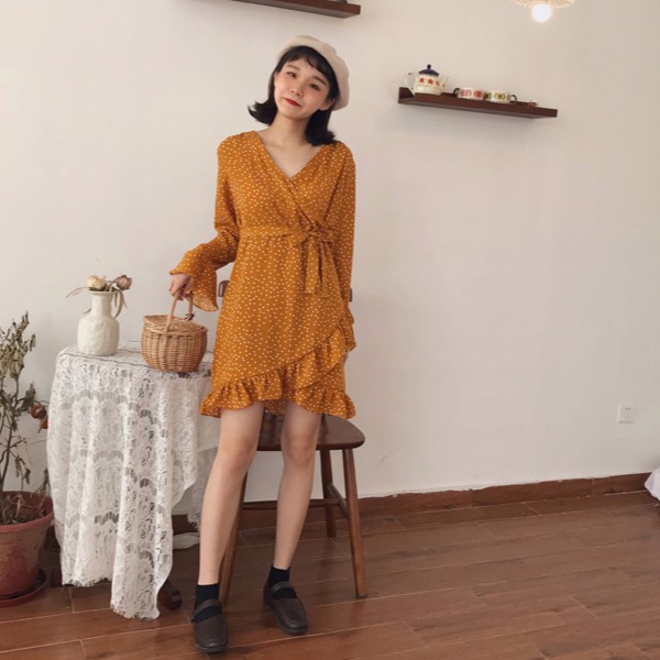 Váy thắt eo chấm bi (V05) - Hàng có sẵn