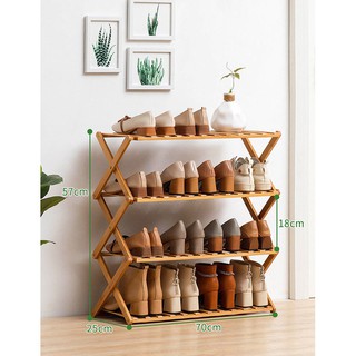 Kệ giày đa năng nhiều tầng gỗ tre FOLDEN, giá để giày dép gấp gọn thông minh tiết kiệm không gian