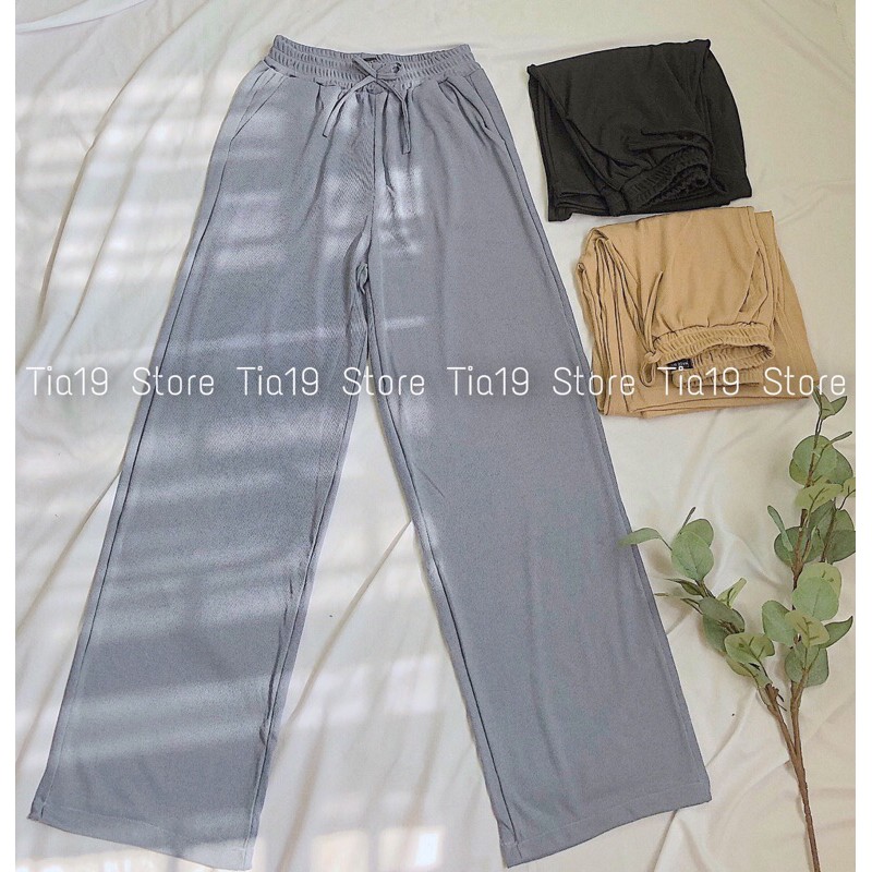 Quần culottes tăm Tia19 . Quần ống rộng lưng chun hack dáng