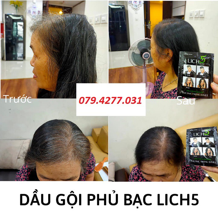 Dầu gội nhuộm tóc thảo dược phủ bạc Lich 5 nhuộm màu chỉ trong 5 phút 10 gói x 30gr