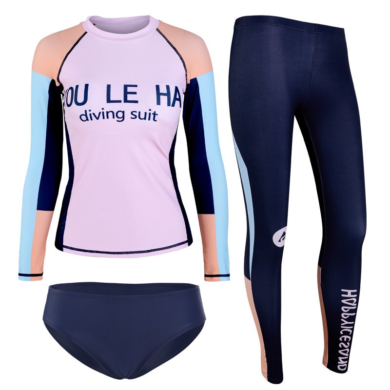 Bikini tay dài quần dài phối hồng