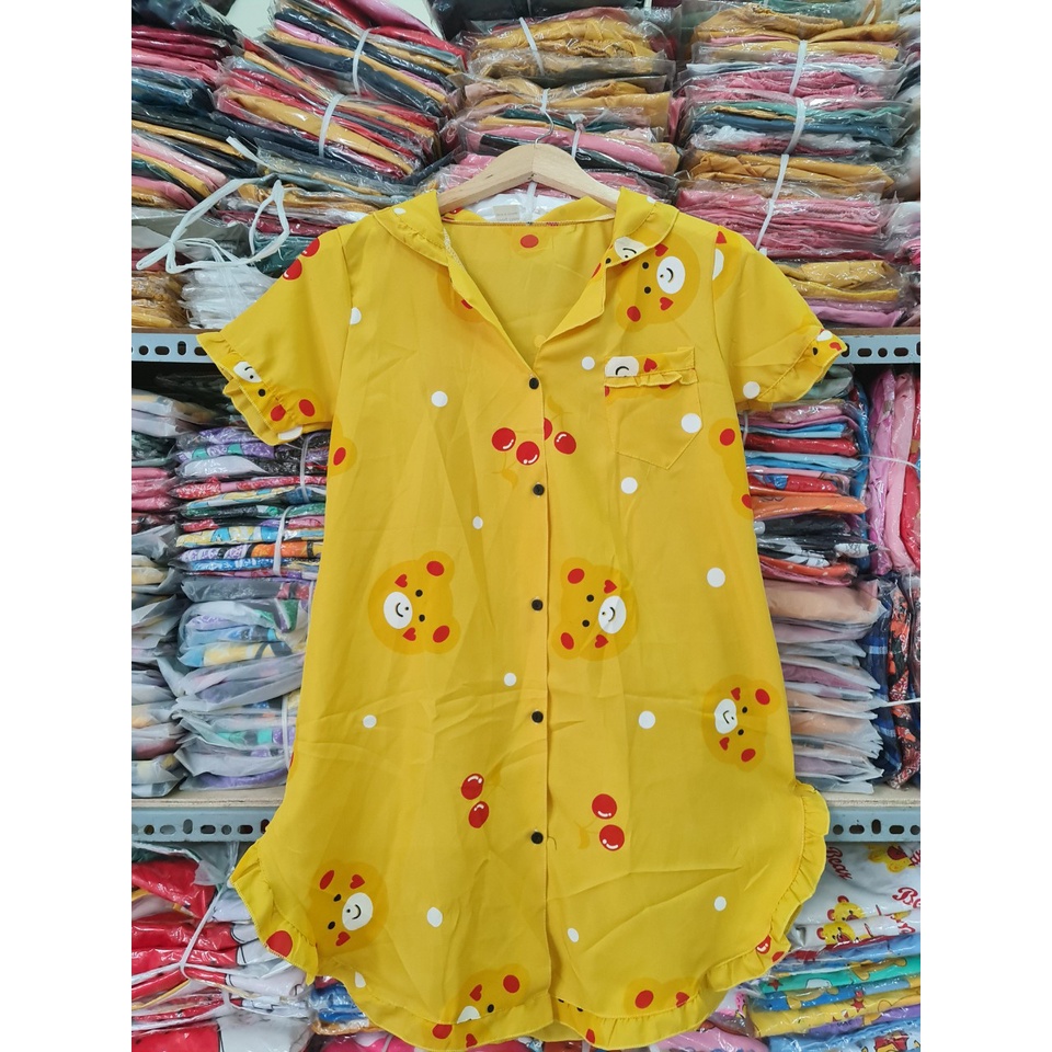 Váy Đầm Nữ-Đầm nữ kiểu dáng sơ mi vải LỤA HÀN in hình BÒ SỮA siêu xinh