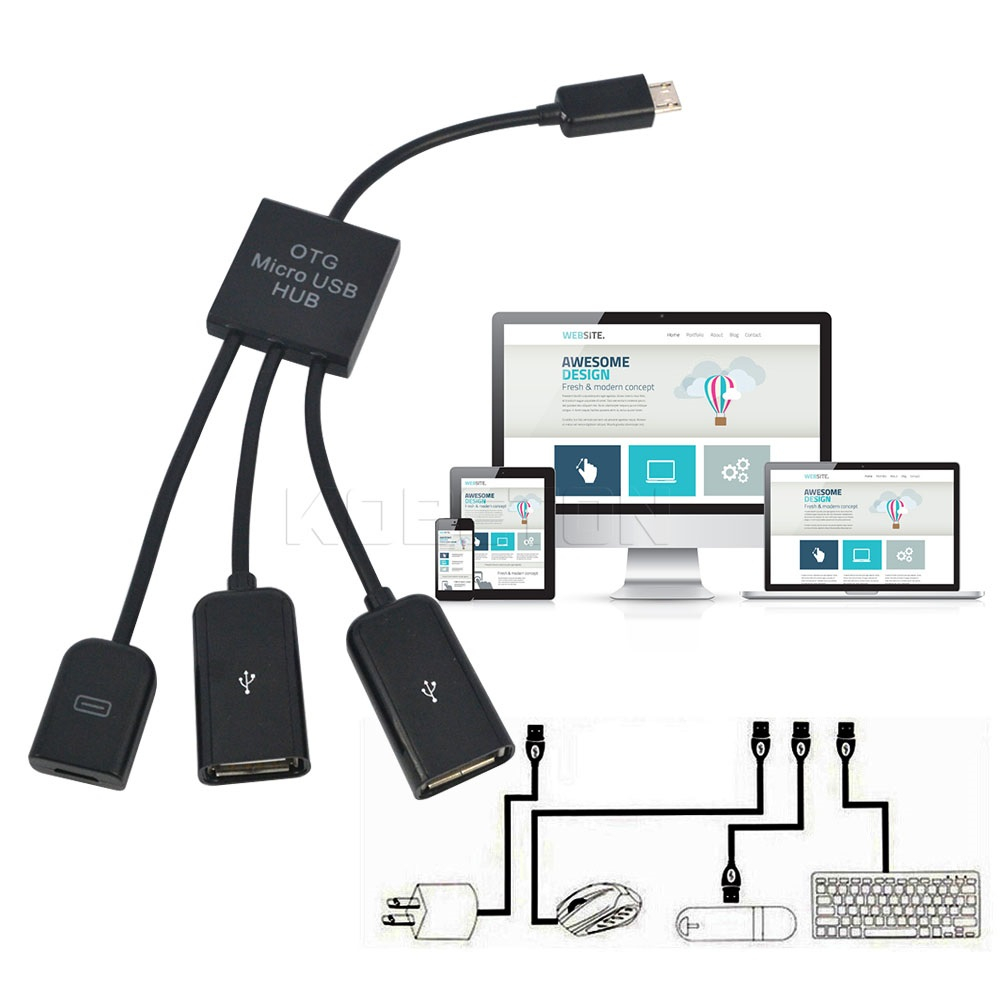 Cáp chuyển đổi Micro USB Hub OTG sang cổng cắm Micro USB cho điện thoại/laptop
