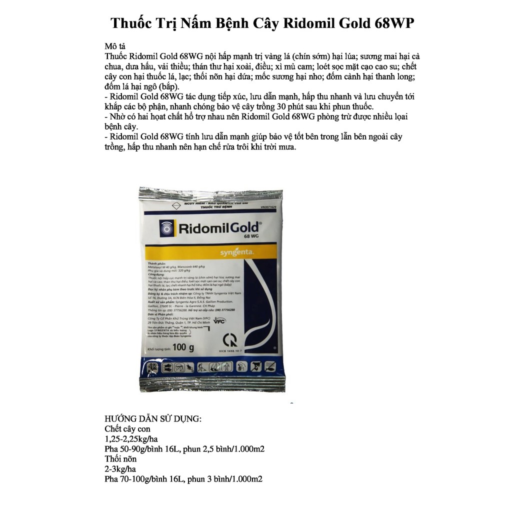 Thuốc trừ nấm Ridomil Gold 68W (100g)