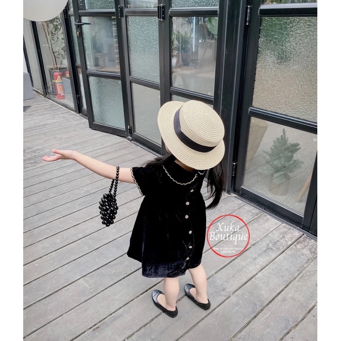 Váy Bé Gái Cộc Tay SOFT COTTON Cao Cấp Nhung Đen Cho bé 1 - 8 tuổi (ảnh thật)