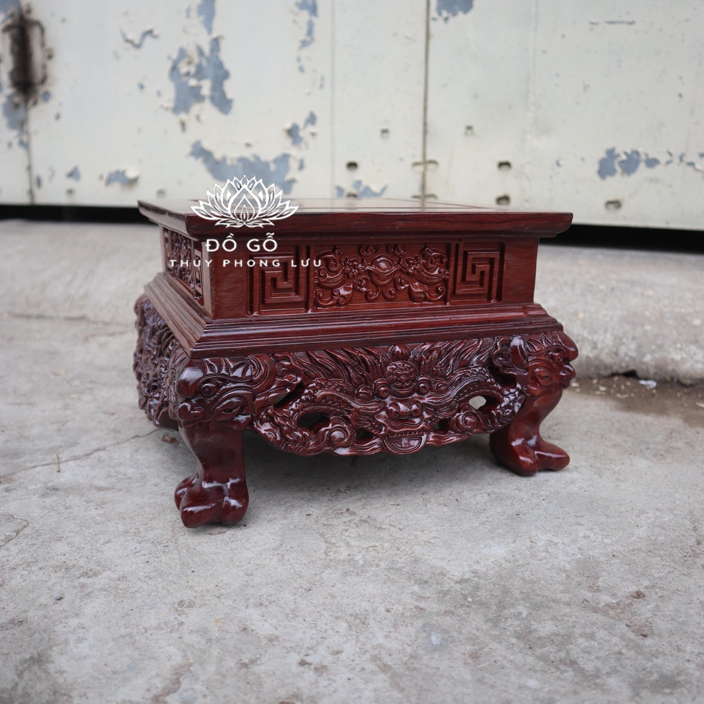 Đôn vuông kỷ chân rồng song long gỗ cẩm cao 15cm