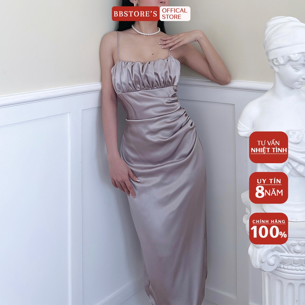 BBSTORE'S Đầm Hai Dây Dự Tiệc Phi Lụa Xếp Ly Ngực - TK134