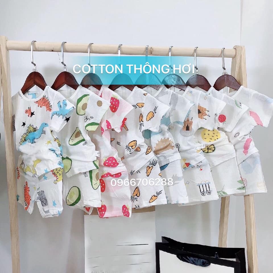 Bộ Cotton Thông Hơi Cộc Chui cho bé trai và bé gái 3-15kg