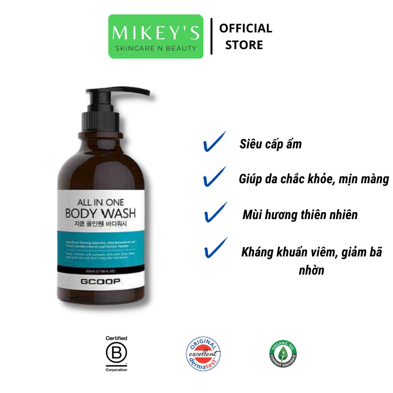 Sữa tắm DƯỠNG ẨM TRẮNG DA GCOOP Mikeybeauty92 Hàn Quốc chiết xuất thiên nhiên 100% (650 ml)