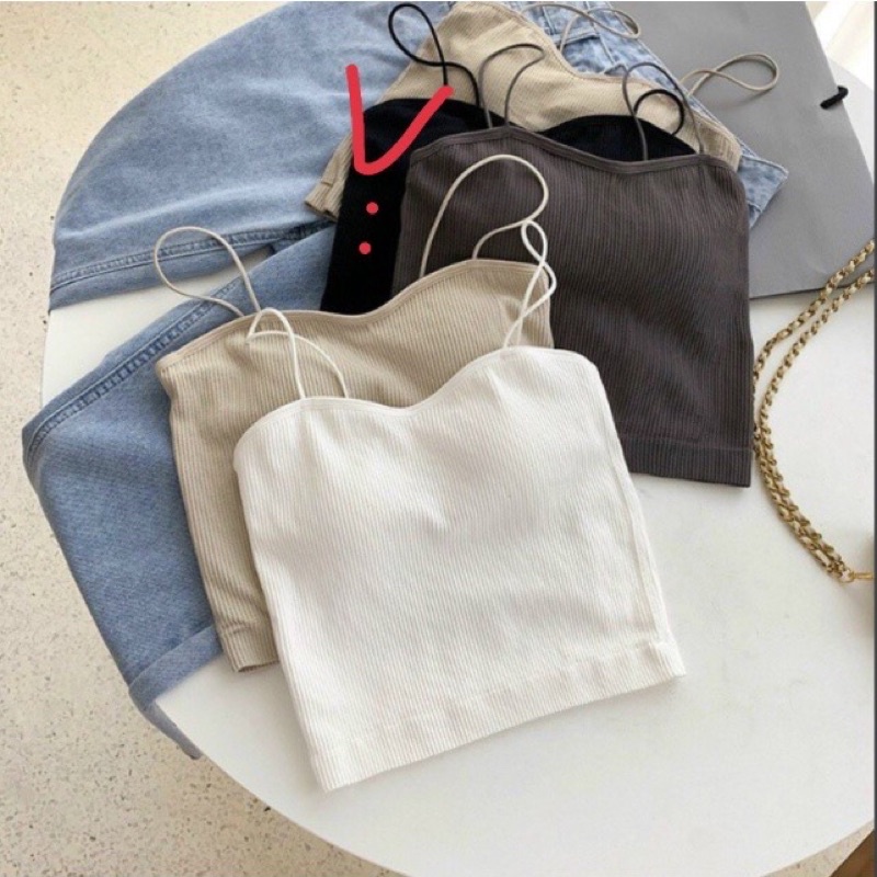 Áo bra hai  Dây Gân Sợi  bún Có Đệm Ngực, Áo hai Dây Mảnh Dáng Croptop có video thật T