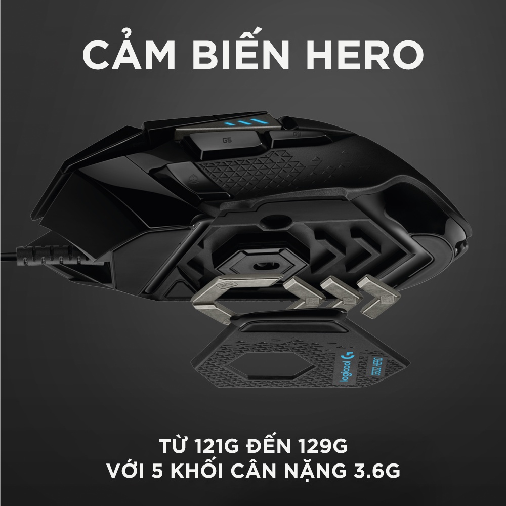 Chuột game có dây Logitech G502 Hero - Cảm biến Hero 25k, RGB, 11 nút lập trình - Hàng Chính Hãng