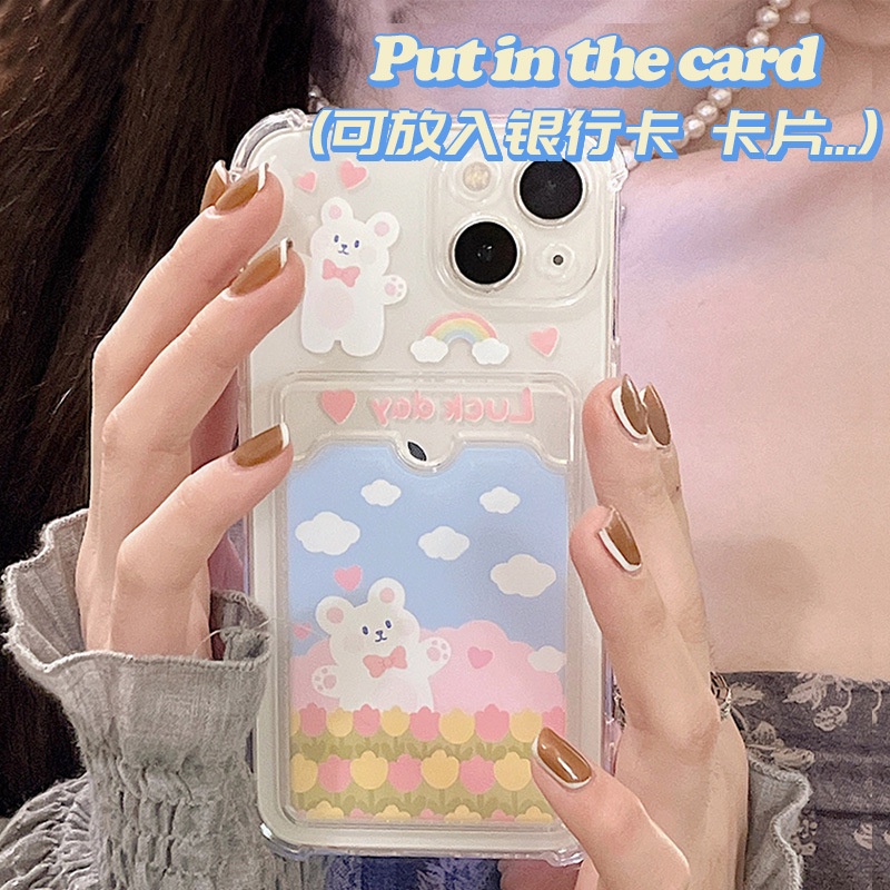 Ốp lưng iphone ốp Điện Thoại Họa Tiết Gấu Dễ Thương Kèm Ngăn Đựng Thẻ Cho iPhone 14 13 12 11 PROMAX XS XR XSMAX SE2020 6 7 8