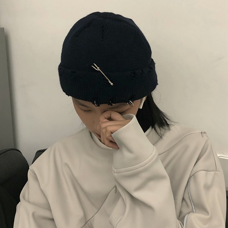 Mũ len cài ghim phối rách phong cách hip hop Hàn Quốc thu đông cho nam nữ mùa thu đông 22121