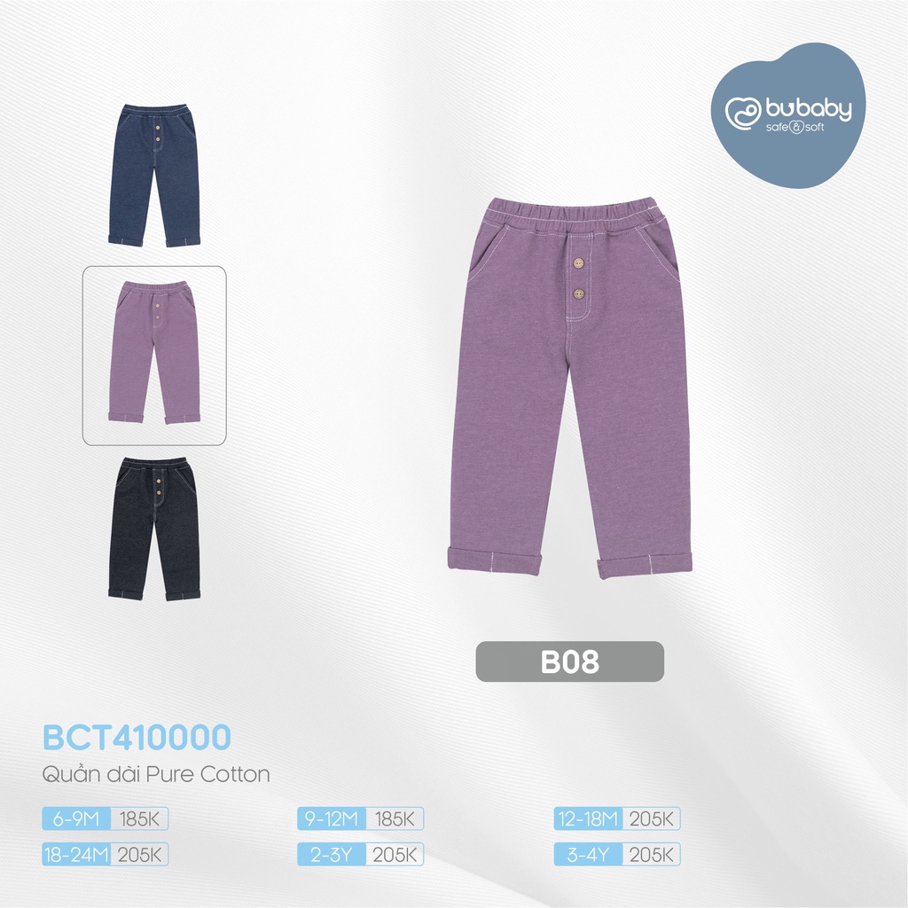 [CHÍNH HÃNG] Quần dài màu trơn trẻ em chất liệu Pure Cotton BCT410000 Bu