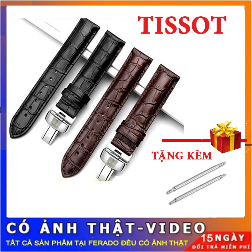 Dây đồng hồ Tissot da cá sấu khóa bạc 19,20,21,22mm MÀU NÂU và ĐEN