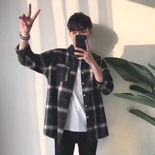 ÁO SƠ MI KẺ RÁCH GẤU (UNISEX)