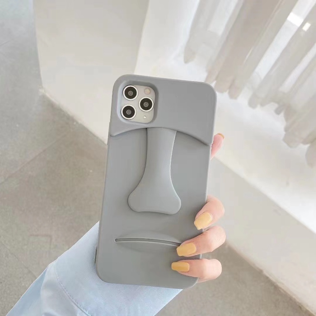 Ốp Điện Thoại Silicon Dẻo Màu Xám Họa Tiết Vân Đá 3D Độc Đáo Chống Sốc Cho iPhone 14 / 13 / 12 / 11 / X / 8 / 7P