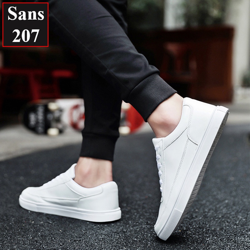 Giày thể thao nam full trắng đen Sans207 sneakers basic đơn giản buộc dây sport đế bằng