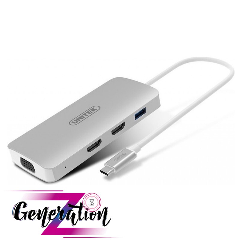 Cáp Chuyển Type-C Ra USB (3.0) + 2 Port HDMI + VGA Unitek (Y9116)