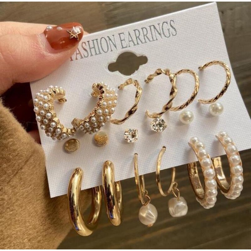 Set bông tai nữ 6 món khuyên tai vòng tròn mạ vàng bạc phong cách hàn quốc cocochang