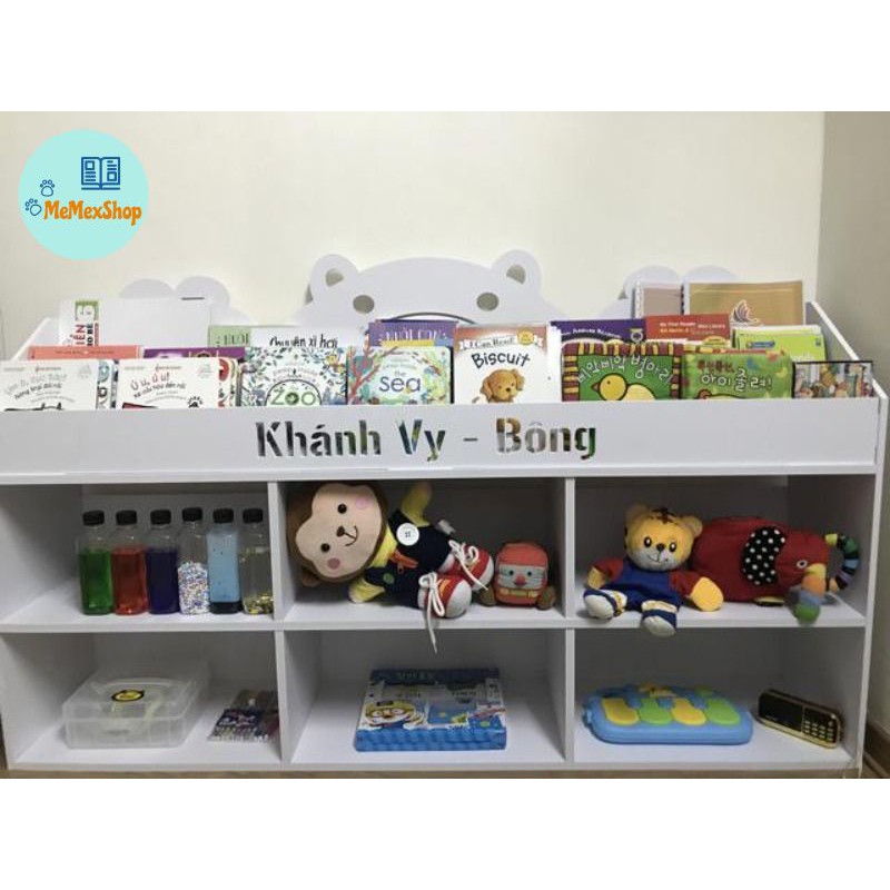 [FREE thay tên] Kệ Sách Gấu 2 Tầng Ngăn 1000*650*2500 Chứa Đồ Cho Bé PVC Gỗ Nhựa( Full Bộ+Vít )