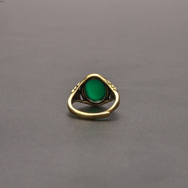 Yueying Nhẫn Hở Đính Đá Mã Não Màu Xanh Lá Có Thể Điều Chỉnh Được Cho Nữ