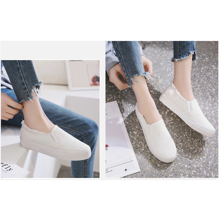 Slip on nữ - Giày lười vải nữ "cổ rách" - Vải thô 4 màu đen, trắng, vàng và xanh lá - Mã SP 8153