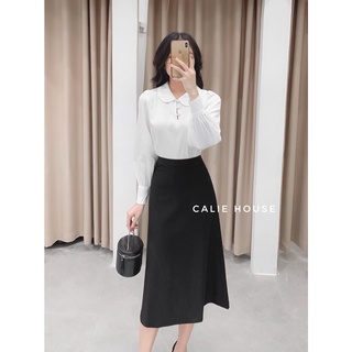 Áo sơ mi lụa nữ cổ sen cúc bọc dáng basic thanh lịch thời trang công sở Calie House A342