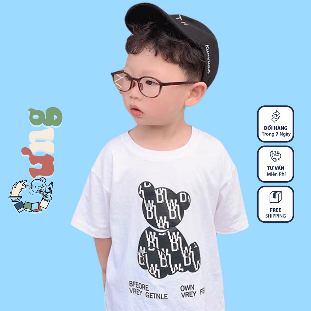 Áo thun trẻ em CƯNG, áo phông cotton cộc tay GẤU ĐEN bé trai bé gái từ 12kg tới 35kg