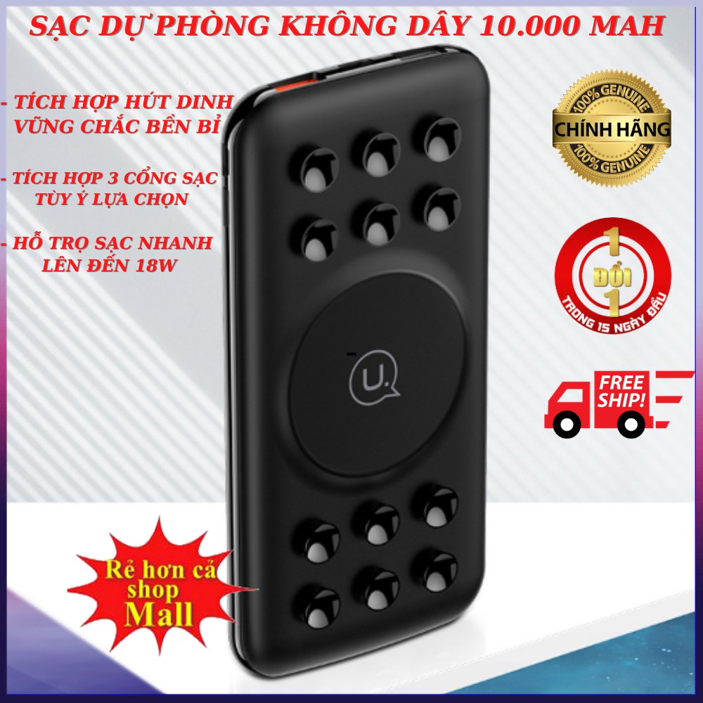 Sạc Dự Phòng Không Dây 10.000 MAH Hỗ Trợ Cốc Hút dính Chắc Chắn tiện lợi khi mang đi k sợ bị rơi bảo hành 24 tháng