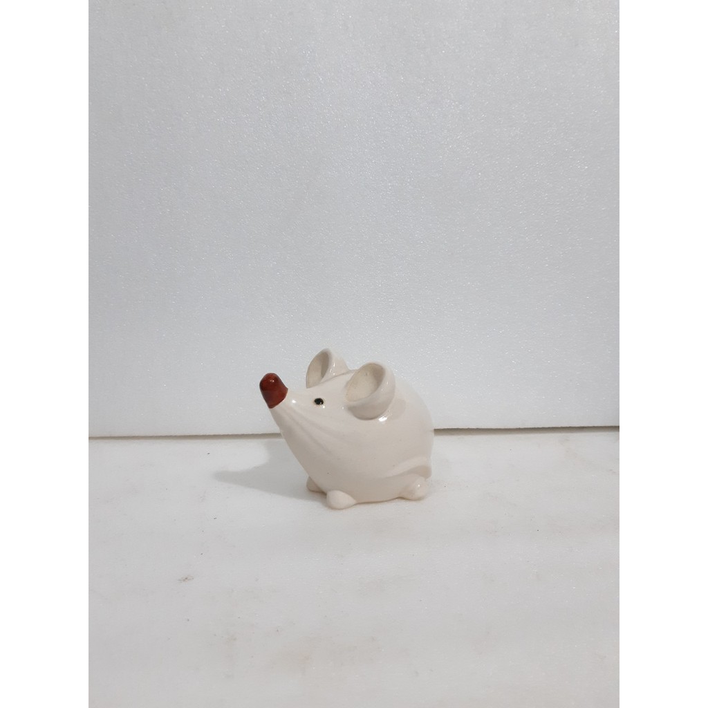 Tượng Chuột gốm men trắng mini