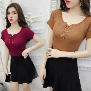 Áo thun ngắn tay thắt dây trước ngực dành cho nữ