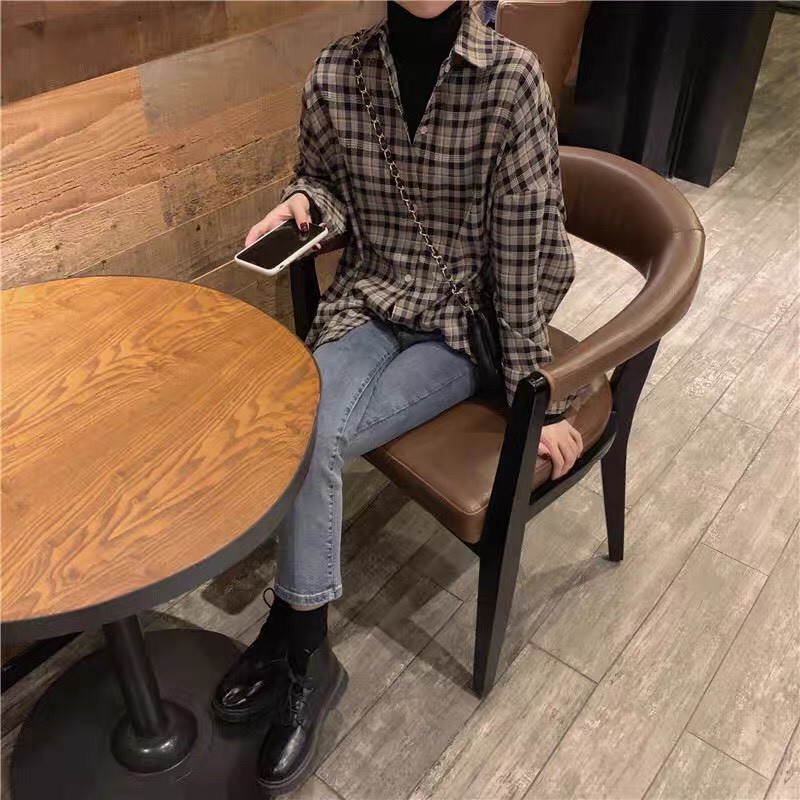 ÁO SƠ MI KẺ ĐEN TÚI NGỰC TQXK CHO NỮ
