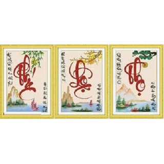 Tranh thêu chữ thập bọ 3 thư pháp thư pháp phúc lộc thọ kt 36x52 mỗi bức