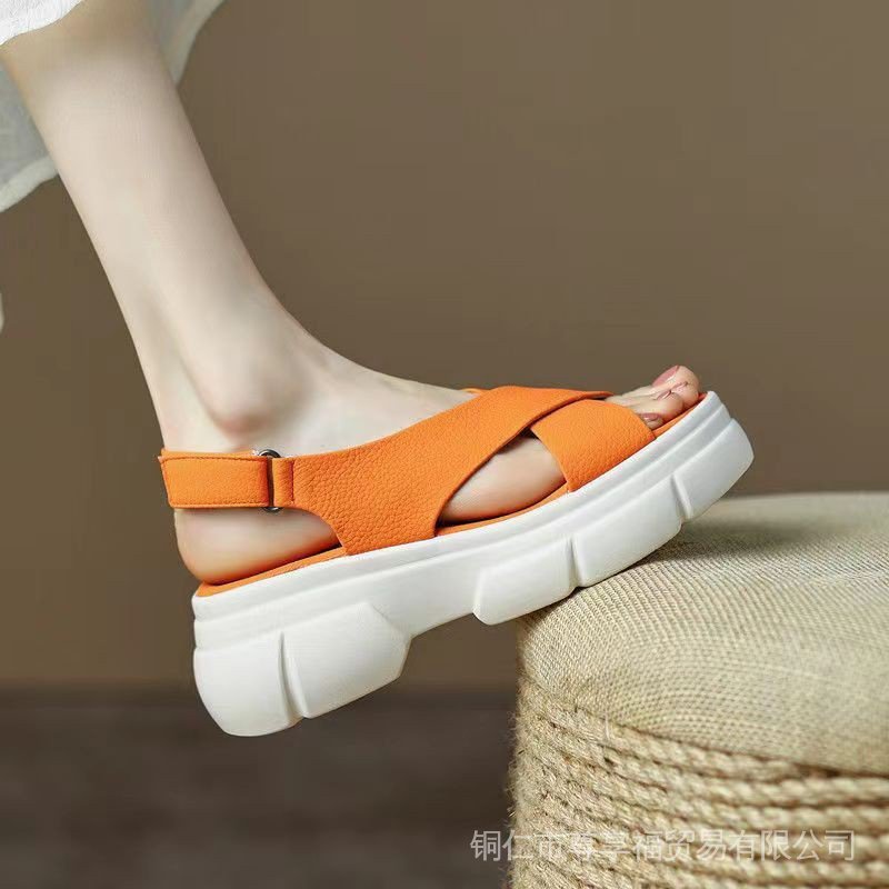 Giày Sandal Đế Dày Hở Ngón Mũi Tròn Phong Cách Preppy Thời Trang Đi Biển Mùa Hè Hàng Mới Dành Cho Bạn Nữ