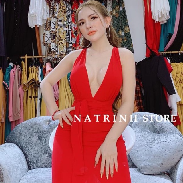 Váy Đầm nữ💕FREESHIP💕 Váy body cổ V khoét sâu cột eo sexy